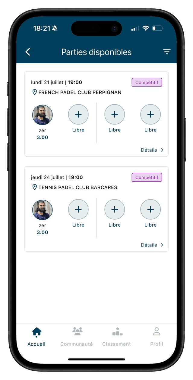 XPadel demo screenshot