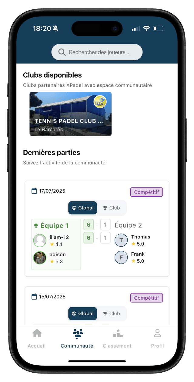 XPadel history screenshot